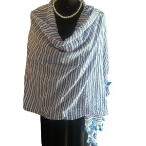 Kate Spade Candy Stripe Tassel Fringe Shawl Womens Wrap Scarf Cotton Sarong